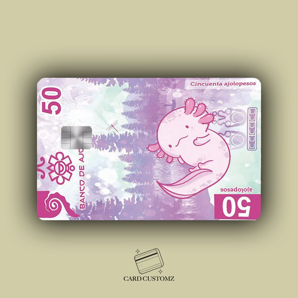 BILLETE DE AJOLOTE STICKER DE VINIL HOLOGRÁFICO PARA TARJETAS