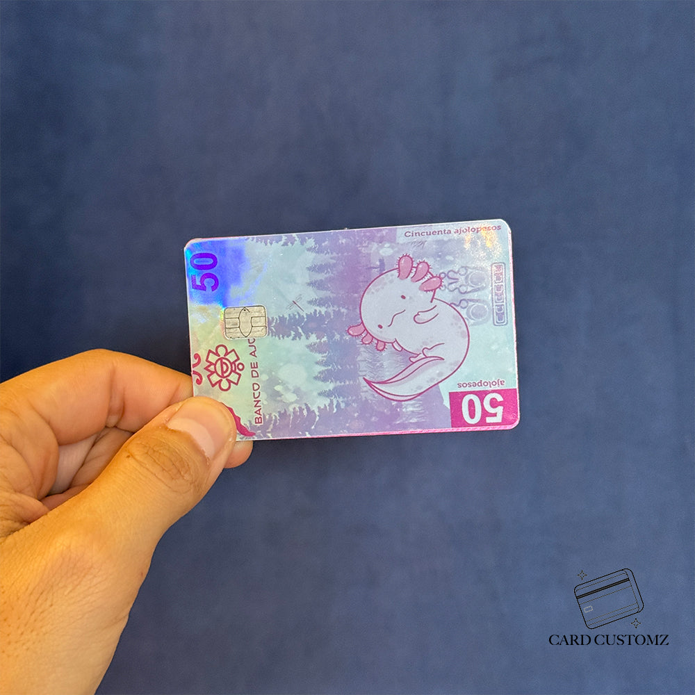 BILLETE DE AJOLOTE STICKER DE VINIL HOLOGRÁFICO PARA TARJETAS