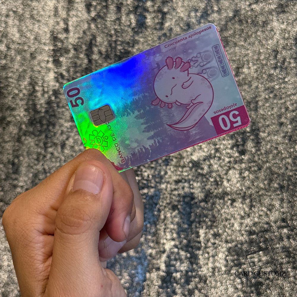 BILLETE DE AJOLOTE STICKER DE VINIL HOLOGRÁFICO PARA TARJETAS