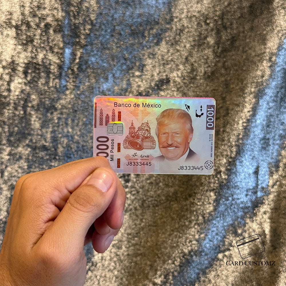 BILLETE DONALD TRUMP STICKER DE VINIL HOLOGRÁFICO PARA TARJETAS