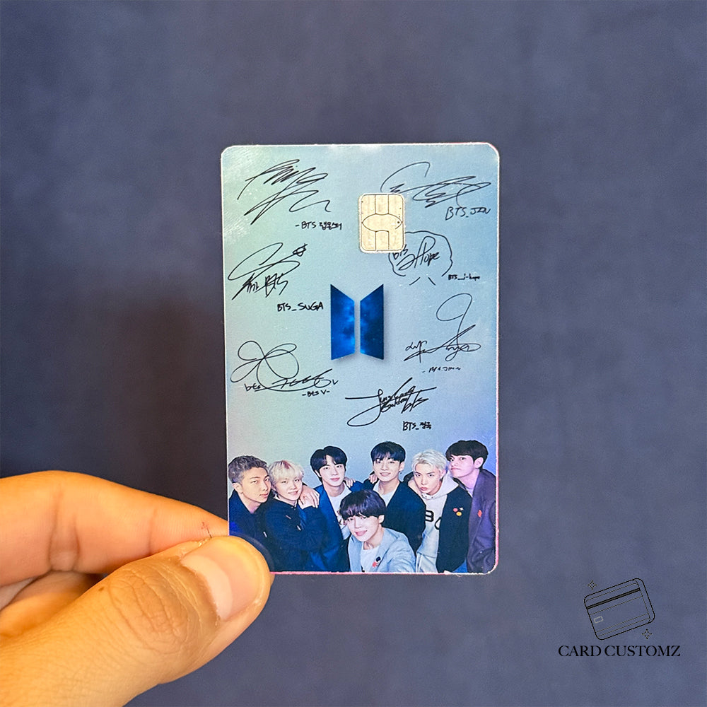 BTS AUTOGRAFOS STICKER DE VINIL HOLOGRÁFICO PARA TARJETAS