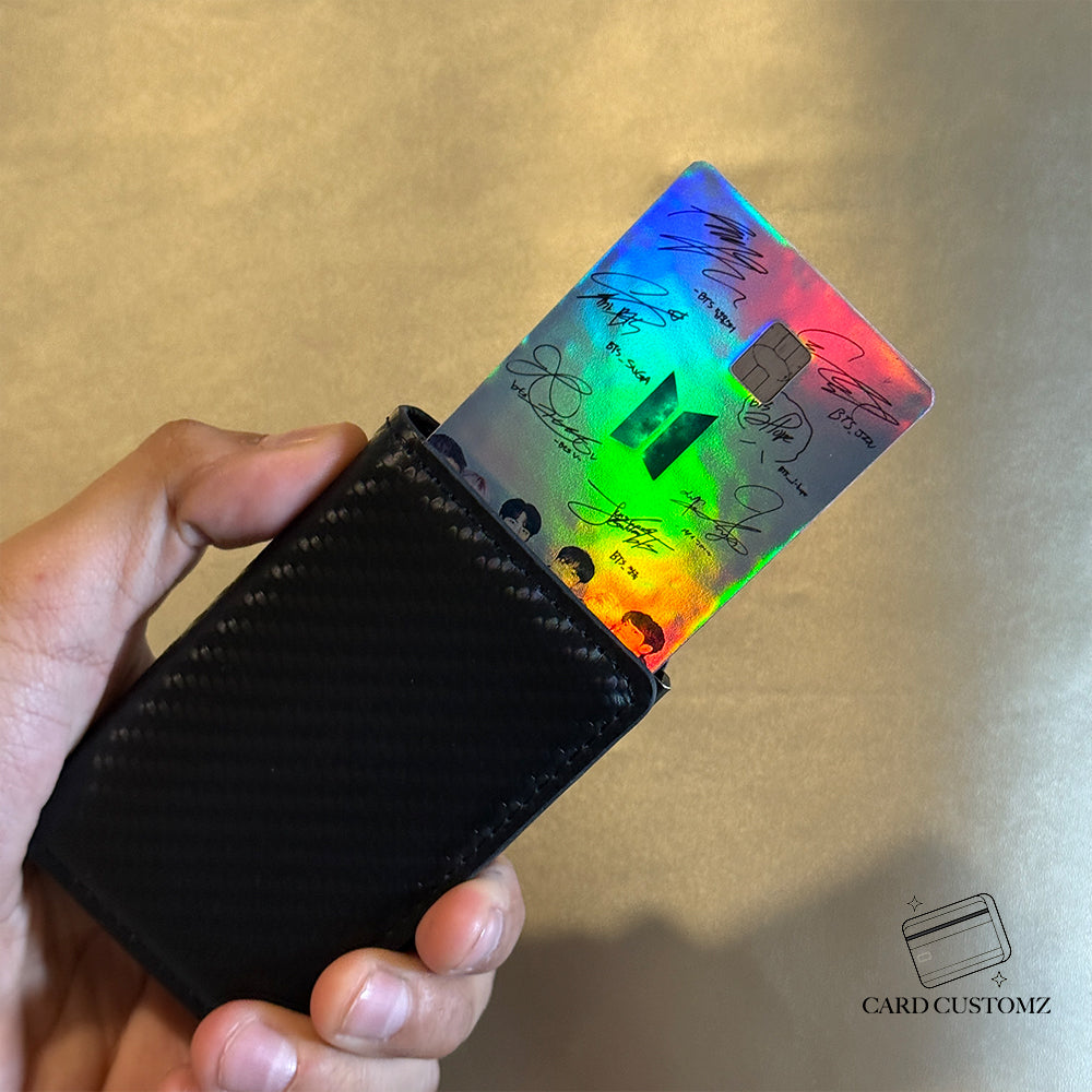 BTS AUTOGRAFOS STICKER DE VINIL HOLOGRÁFICO PARA TARJETAS