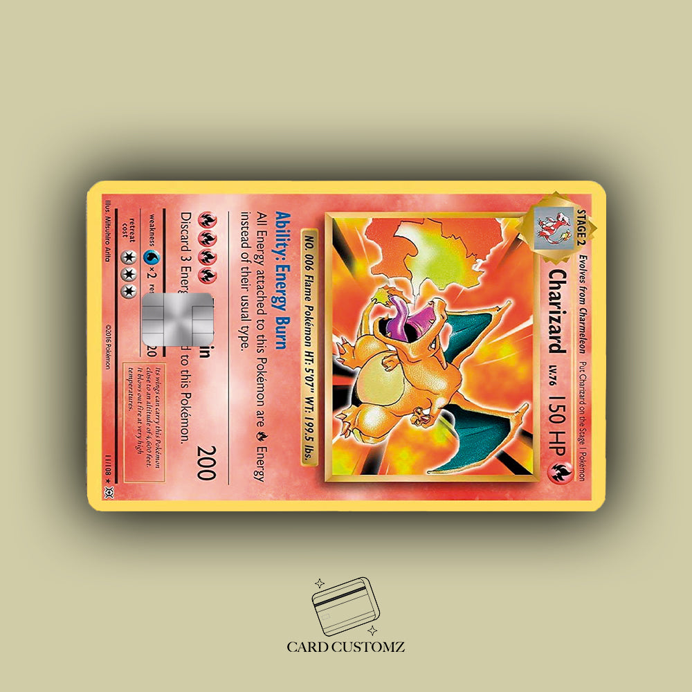 CARTA CHARIZARD STICKER DE VINIL HOLOGRÁFICO PARA TARJETAS