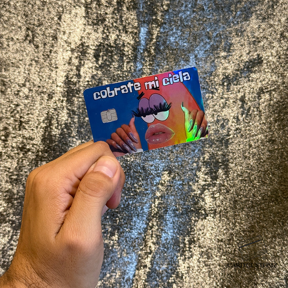 COBRATE MI CIELA PATRICIO STICKER DE VINIL HOLOGRÁFICO PARA TARJETAS