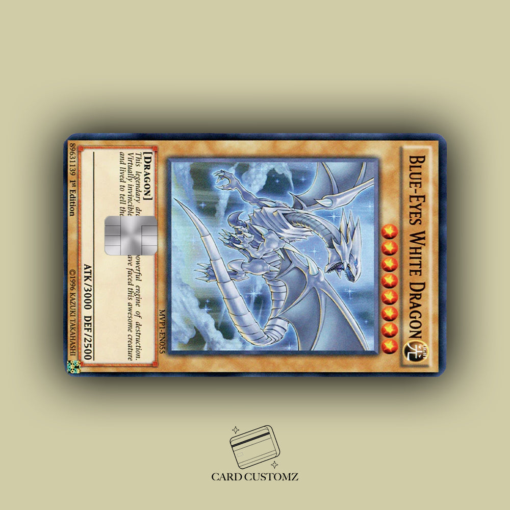 DRAGÓN BLANCO OJOS AZULES YU-GI-OH! STICKER DE VINIL HOLOGRÁFICO PARA TARJETAS