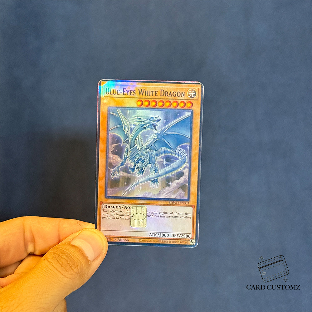 DRAGÓN BLANCO OJOS AZULES YU-GI-OH! STICKER DE VINIL HOLOGRÁFICO PARA TARJETAS