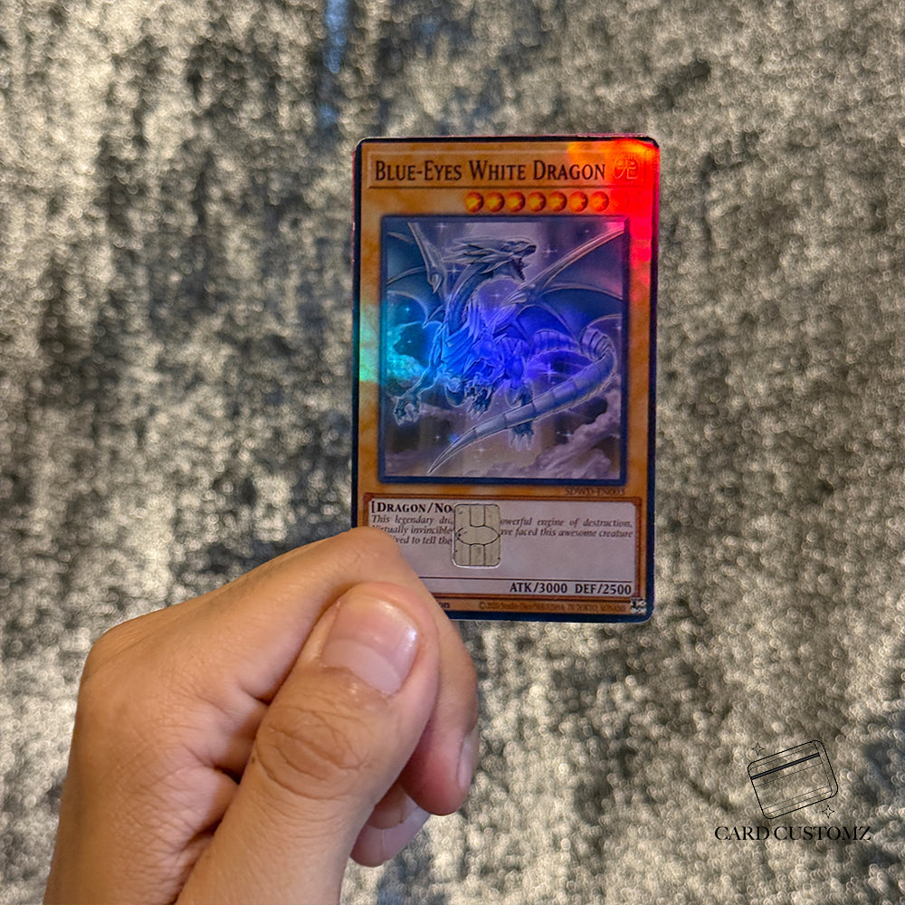DRAGÓN BLANCO OJOS AZULES YU-GI-OH! STICKER DE VINIL HOLOGRÁFICO PARA TARJETAS