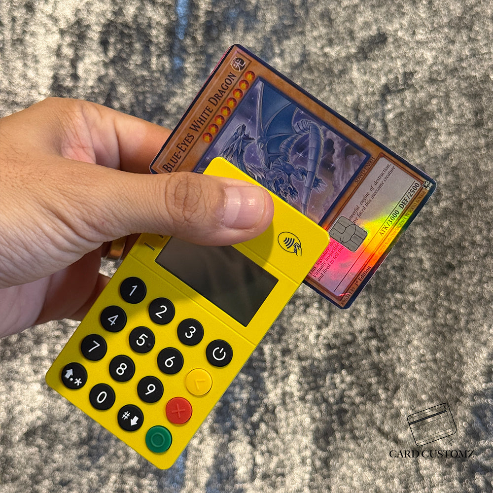 DRAGÓN BLANCO OJOS AZULES YU-GI-OH! STICKER DE VINIL HOLOGRÁFICO PARA TARJETAS