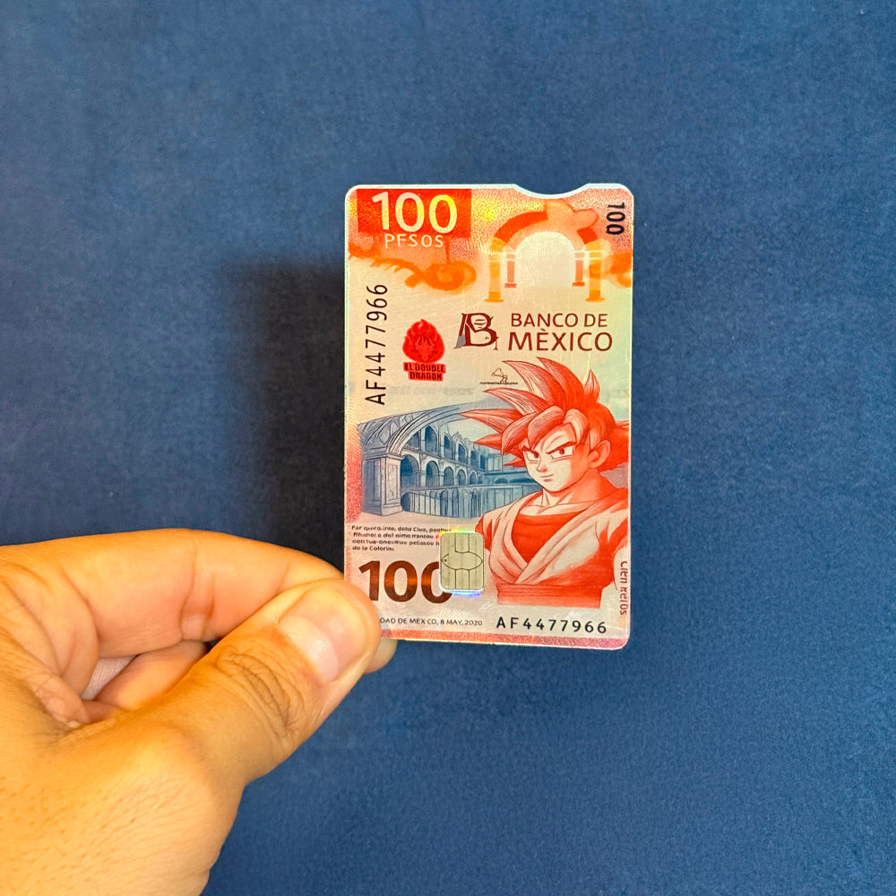BILLETE DE GOKU STICKER DE VINIL HOLOGRÁFICO PARA TARJETAS