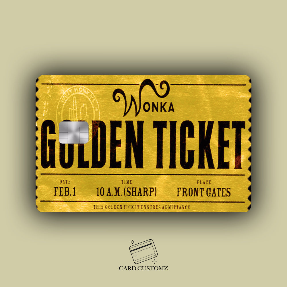WONKA TICKET DORADO STICKER DE VINIL HOLOGRÁFICO PARA TARJETAS