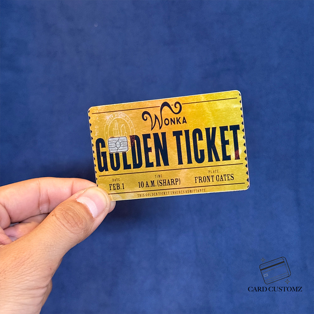 WONKA TICKET DORADO STICKER DE VINIL HOLOGRÁFICO PARA TARJETAS