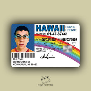 MCLOVIN IDENTIFICACIÓN STICKER DE VINIL HOLOGRÁFICO PARA TARJETAS