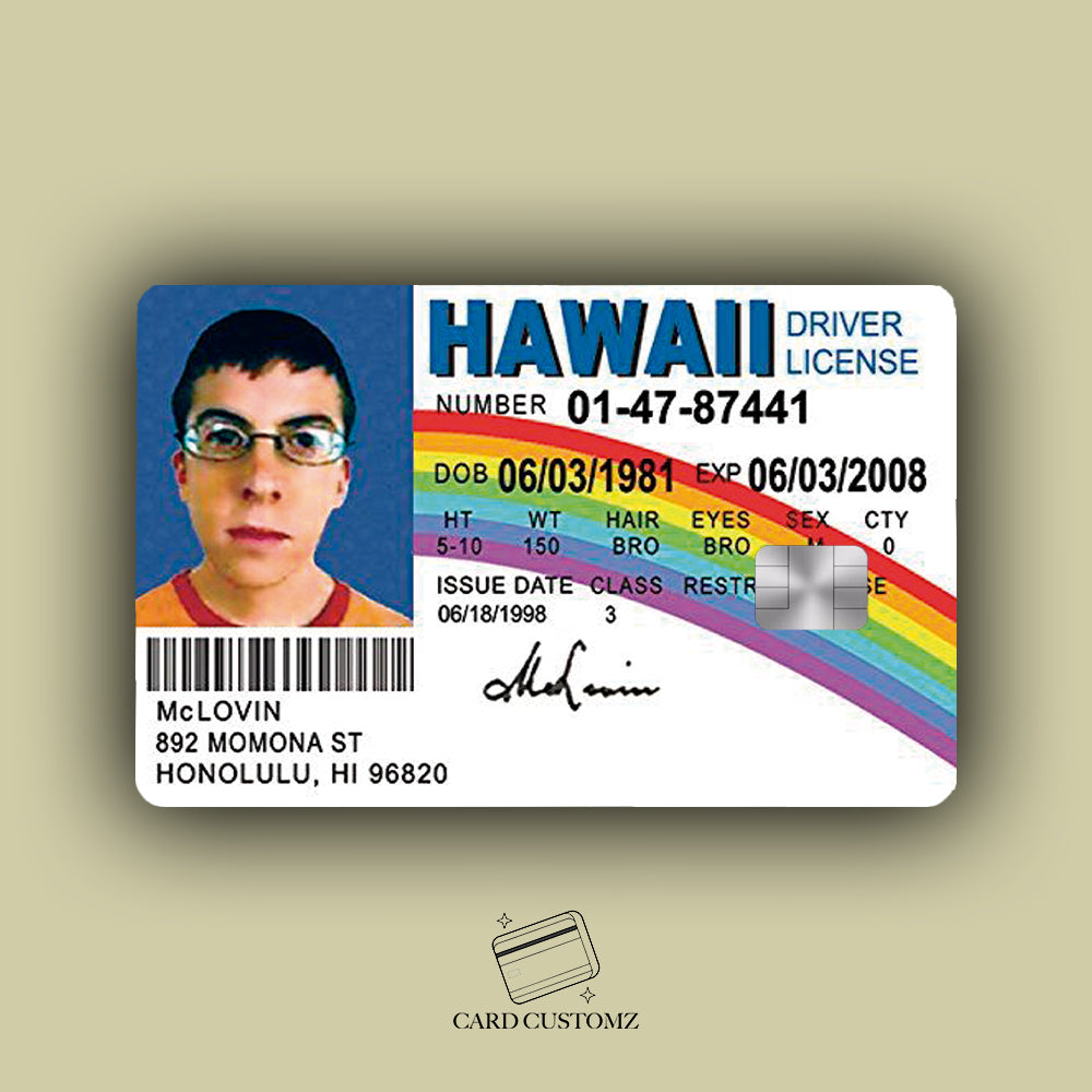 MCLOVIN IDENTIFICACIÓN STICKER DE VINIL HOLOGRÁFICO PARA TARJETAS