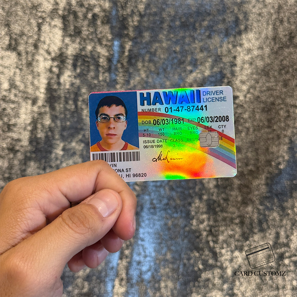 MCLOVIN IDENTIFICACIÓN STICKER DE VINIL HOLOGRÁFICO PARA TARJETAS