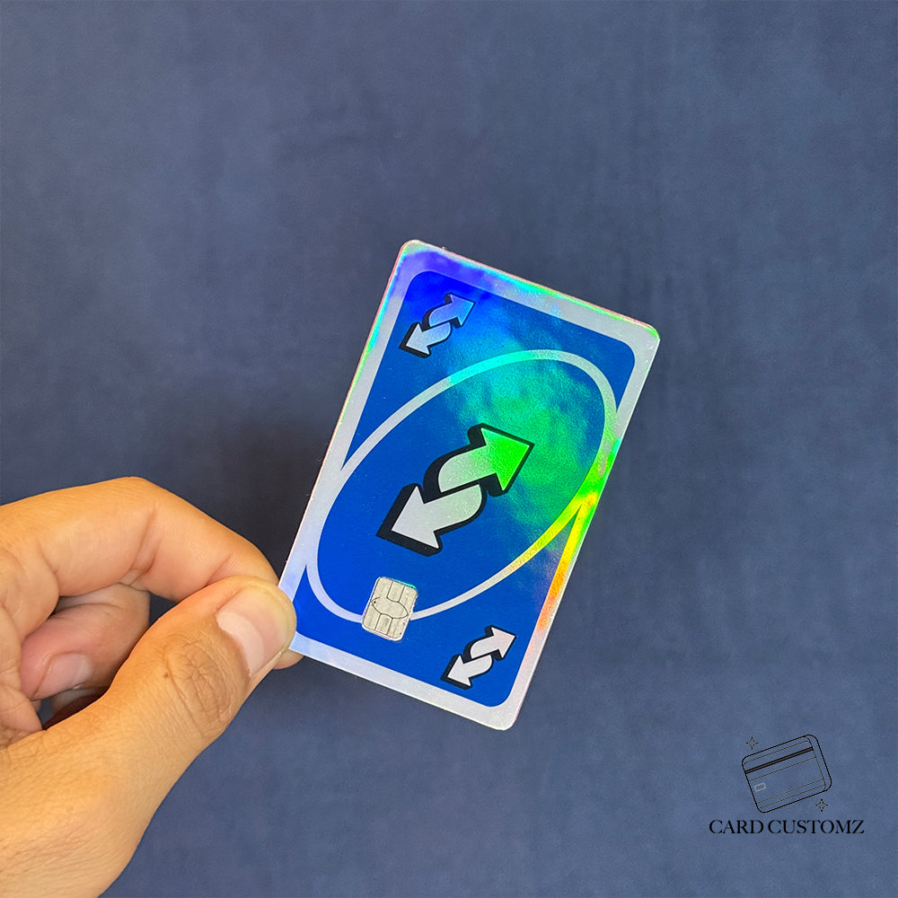 REVERSA UNO AZUL STICKER DE VINIL HOLOGRÁFICO PARA TARJETAS