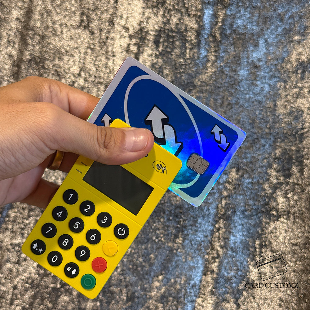 REVERSA UNO AZUL STICKER DE VINIL HOLOGRÁFICO PARA TARJETAS